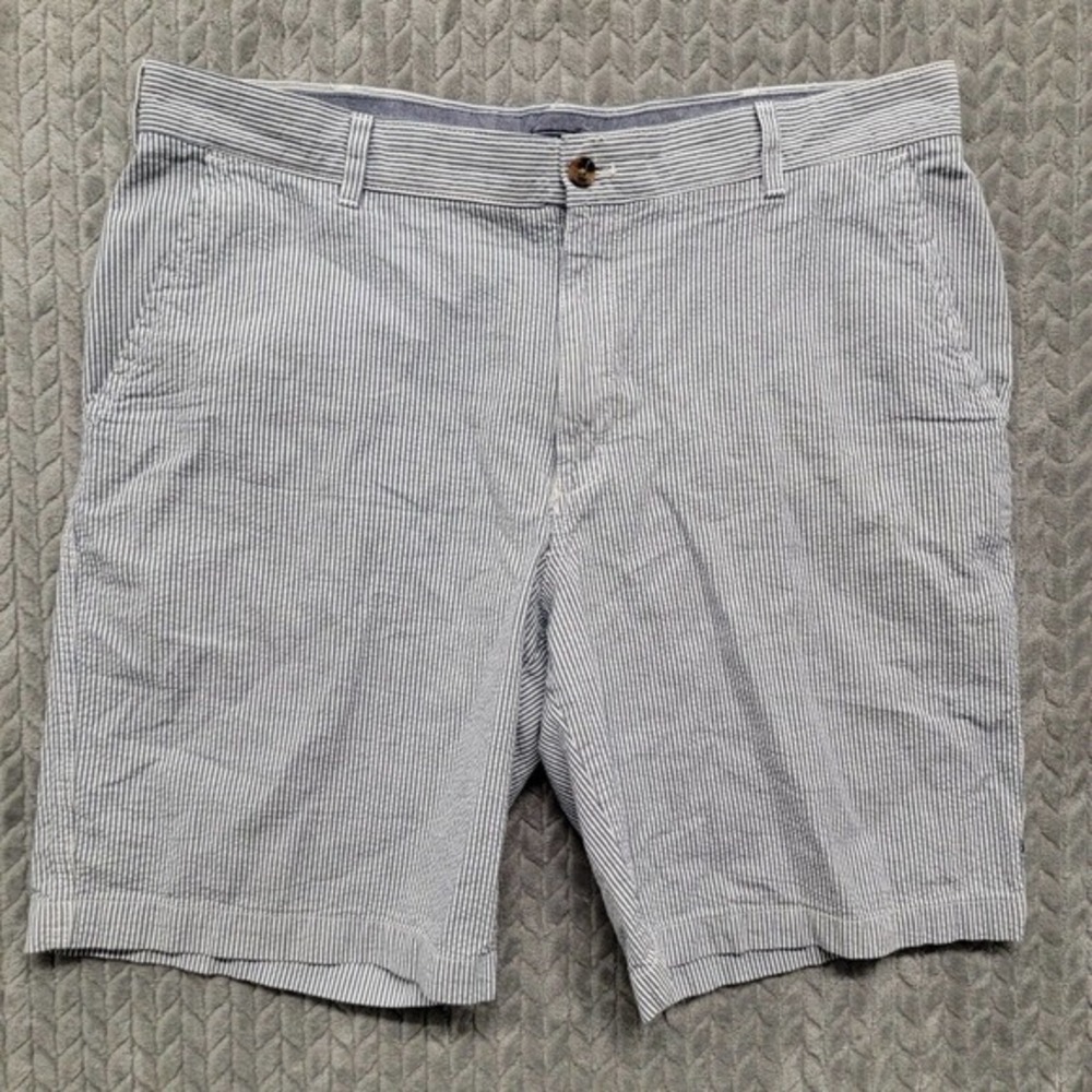 Izod Sandy Bay‎ Seersucker Shorts Mens Size 40 Flat Front 10.5" Inseam Blue